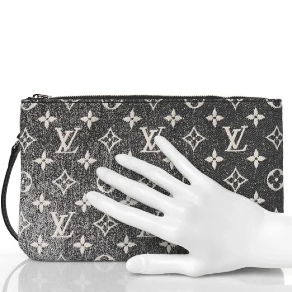 Louis Vuitton Gray Jacquard Denim Ombré Neverfull Pochette - Picture 7 of 7